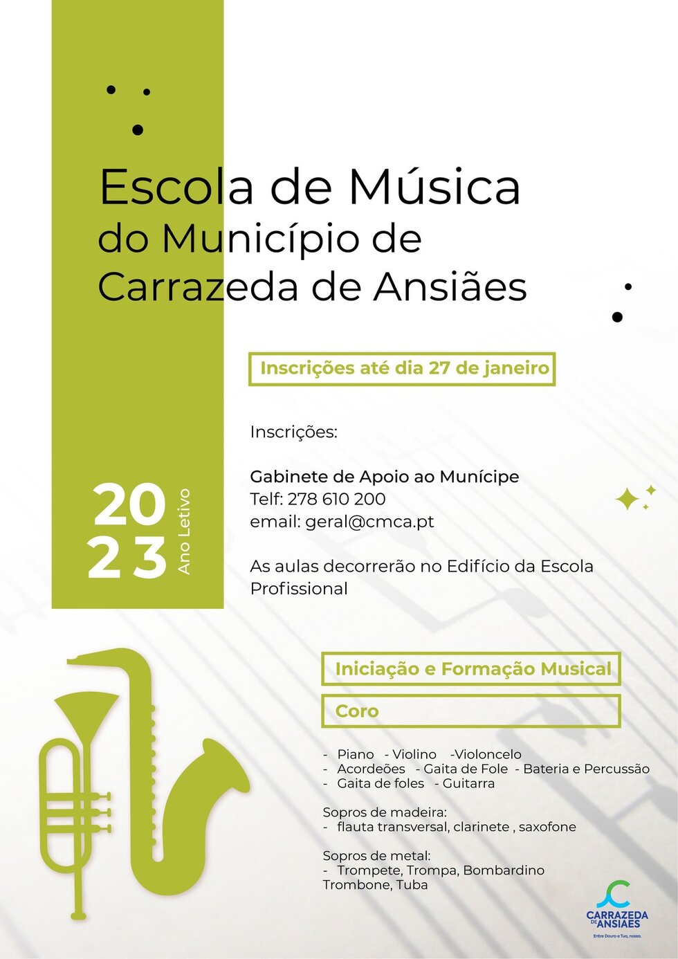 Escola de M&uacute;sica do Munic&iacute;pio de Carrazeda de Ansi&atilde;es 2023_cartaz