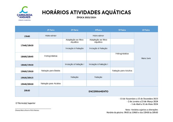 hor&aacute;rios da piscina altera&ccedil;&atilde;o beb&eacute;s